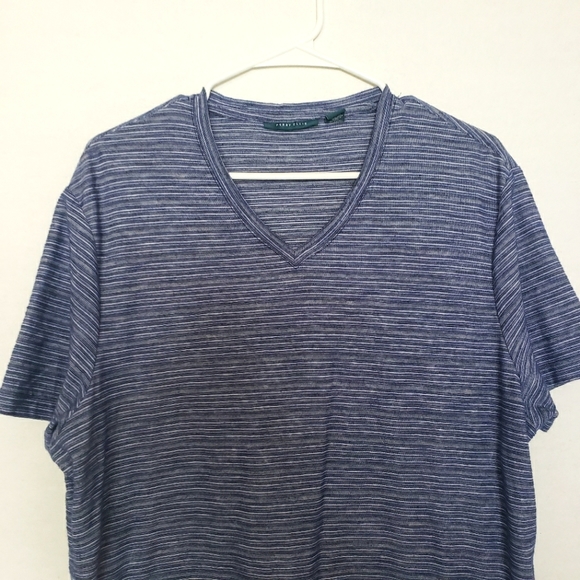 PERRY ELLIS V-neck Men's XL Shirt Blue Striped - Picture 2 of 7